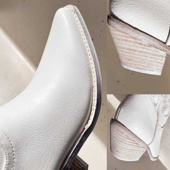 NEW White Cowboy Western Embroidered Stitch Pointy Toe Block Heel Mid Calf Boots - Picture 9 of 13